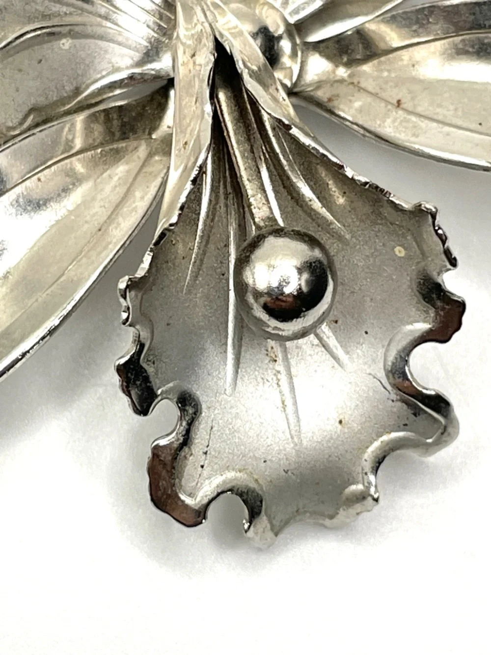Vintage Mid-Century Silver Tone Orchid Pin Brooch